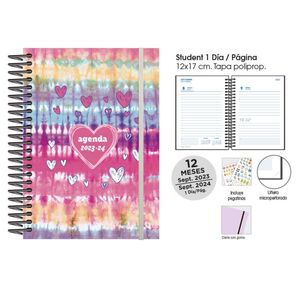 AGENDA ESCOLAR DÍA PÁGINA 12 X 17 POLIPROPILENO TIE DYE