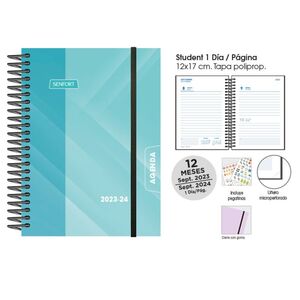 AGENDA ESCOLAR DÍA PÁGINA 12 X 17 POLIPROPILENO PRISMA TURQUESA
