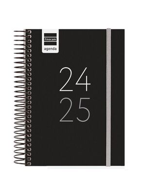AGENDA ESCOLAR ESPIRAL 1/8 FINOCAM DÍA PÁGINA 24-25 NEGRO
